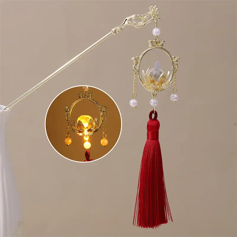 Guofeng Retro Luminous Hairpin with Red Tassels - Image 3