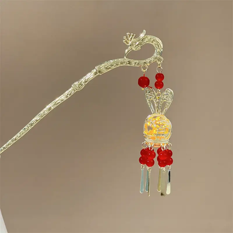 Guofeng Retro Luminous Hairpin with Red Tassels - Image 31