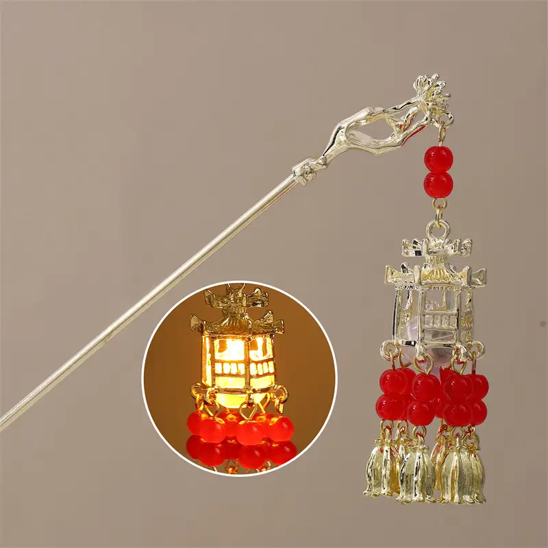 Guofeng Retro Luminous Hairpin with Red Tassels - Image 8