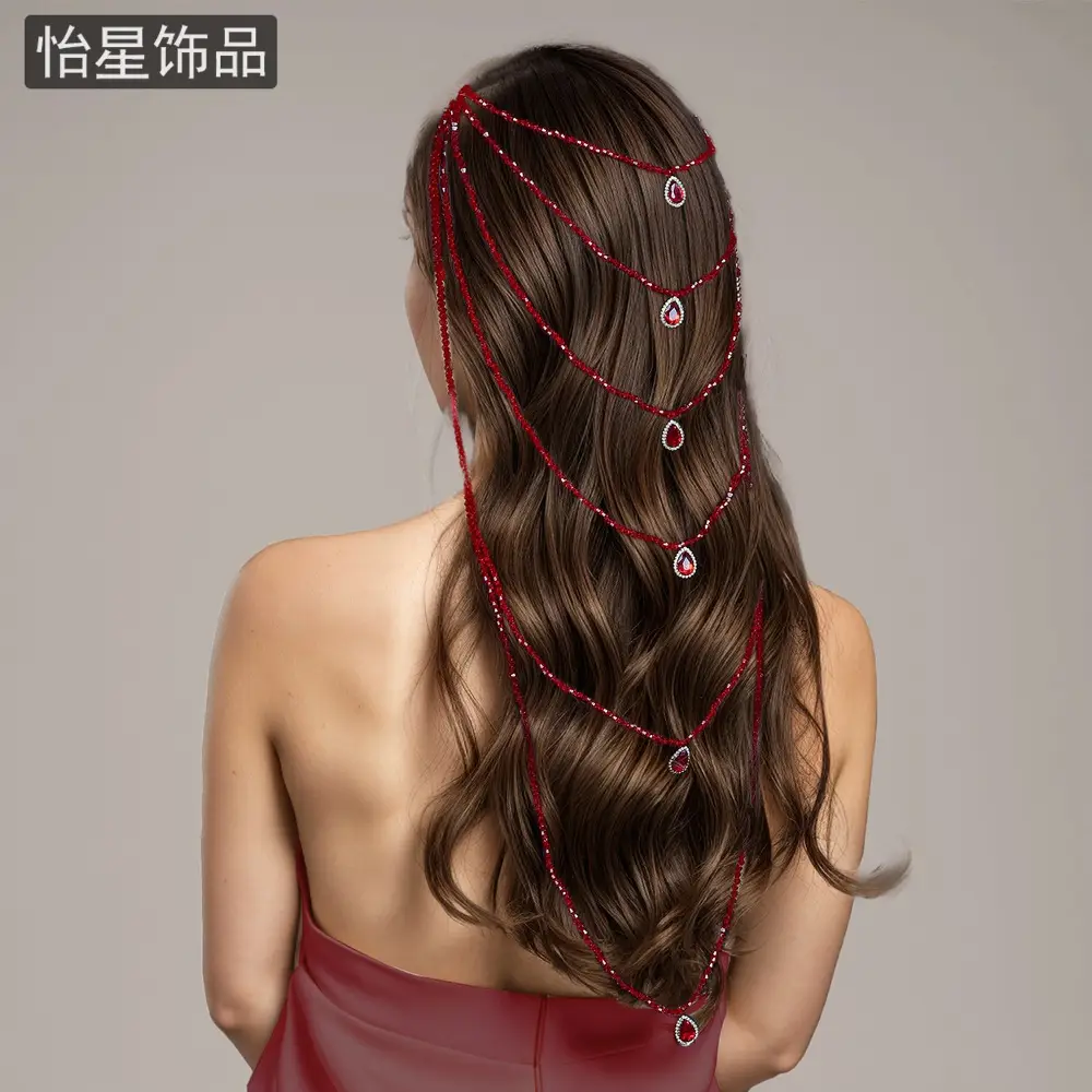 Women's Pearl Headdress with Red Tassels & Rhinestones — feature 16