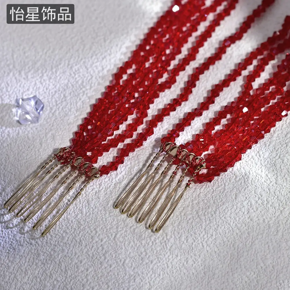 Women's Pearl Headdress with Red Tassels & Rhinestones — feature 18
