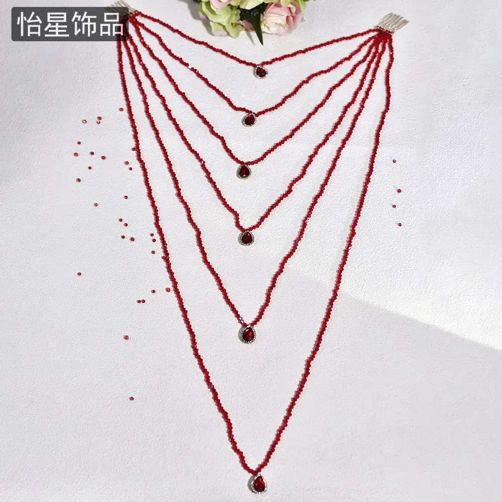 Women's Pearl Headdress with Red Tassels & Rhinestones — feature 20