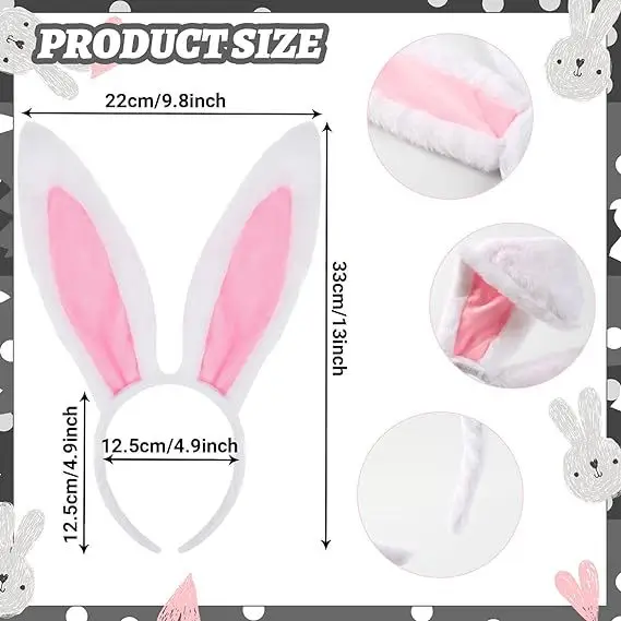 Pink Rabbit Ears Headband Set 3-Piece plush bunny accessory — feature 2