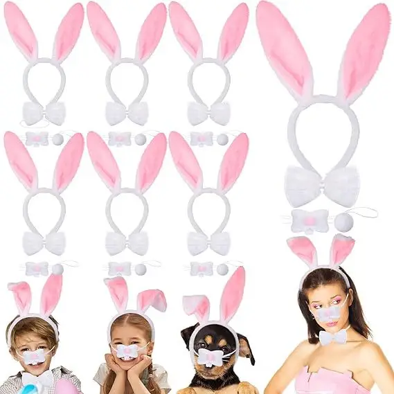 Pink Rabbit Ears Headband Set 3-Piece plush bunny accessory — feature 5