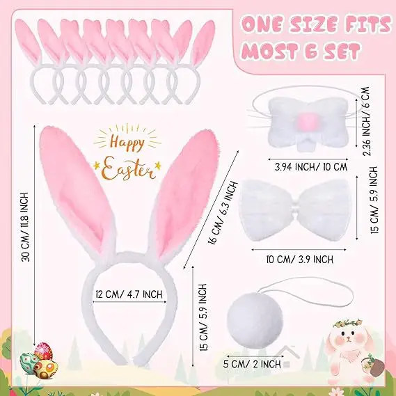 Pink Rabbit Ears Headband Set 3-Piece plush bunny accessory — feature 6
