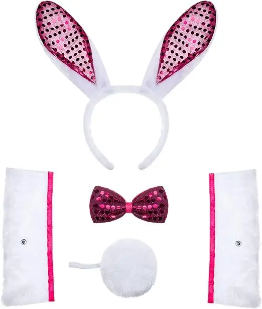 Pink Rabbit Ears Headband Set 3-Piece plush bunny accessory - Image 10