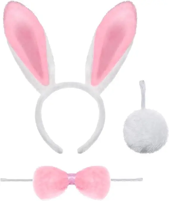 Pink Rabbit Ears Headband Set 3-Piece plush bunny accessory - Image 2