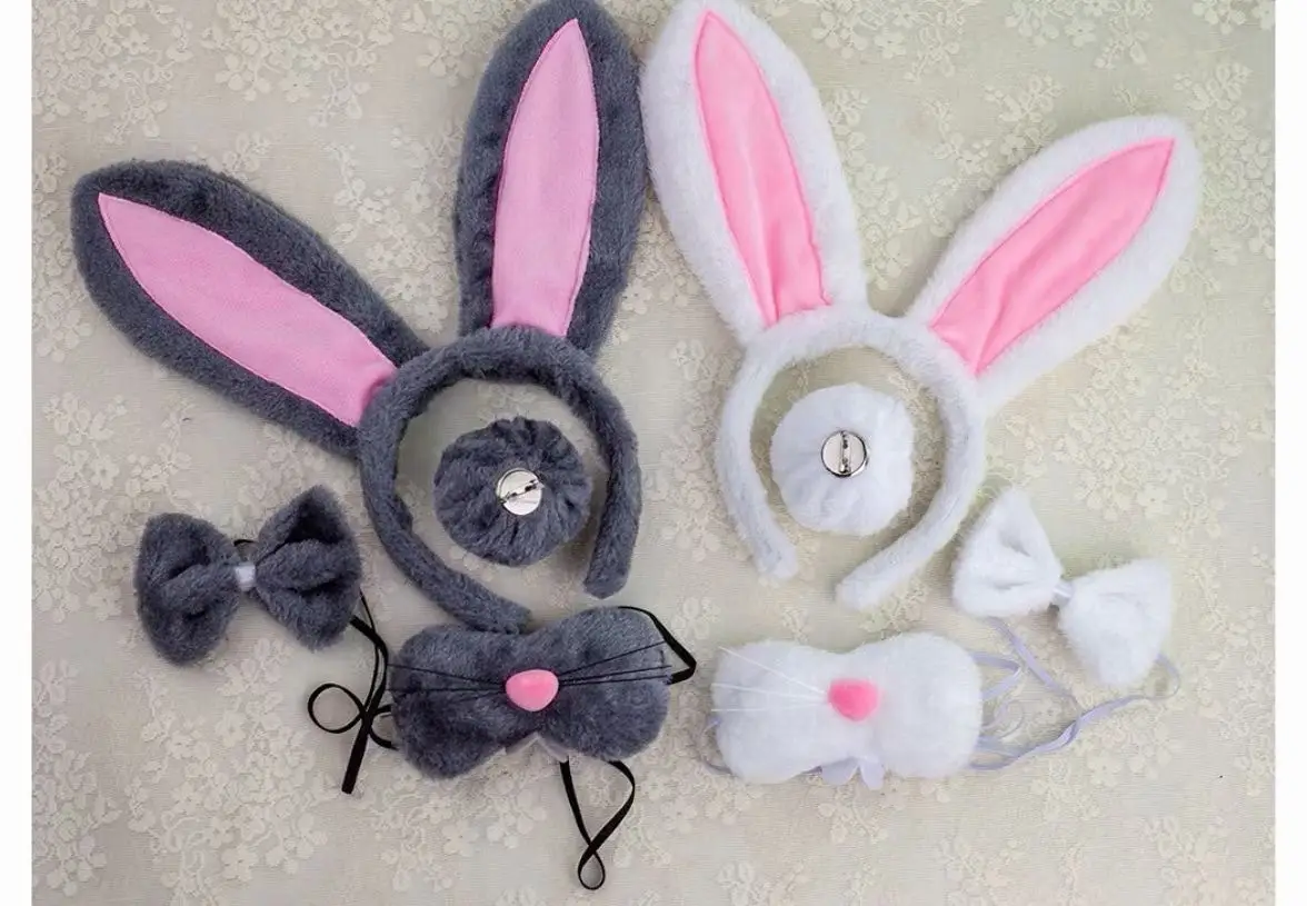 Pink Rabbit Ears Headband Set 3-Piece plush bunny accessory - Image 3
