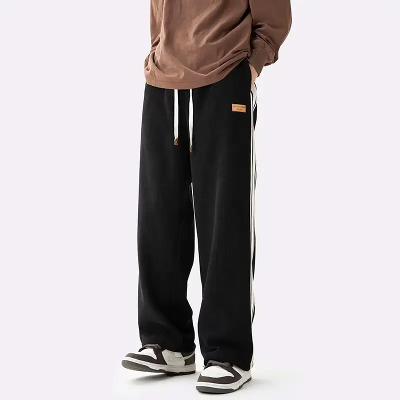 Fleece Lined Winter Striped Pants Black White - Image 7