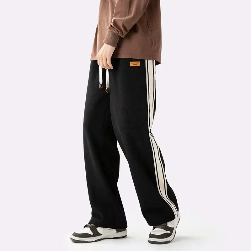 Fleece Lined Winter Striped Pants Black White - Image 9