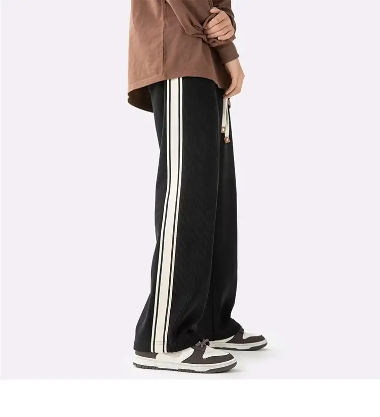 Fleece Lined Winter Striped Pants Black White — feature 12