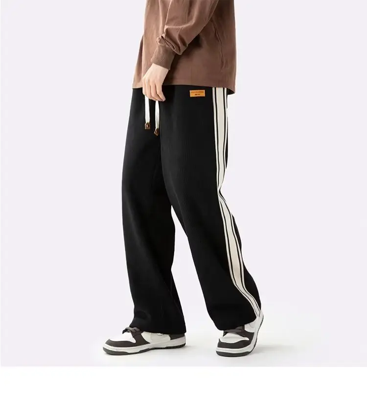 Fleece Lined Winter Striped Pants Black White — feature 13
