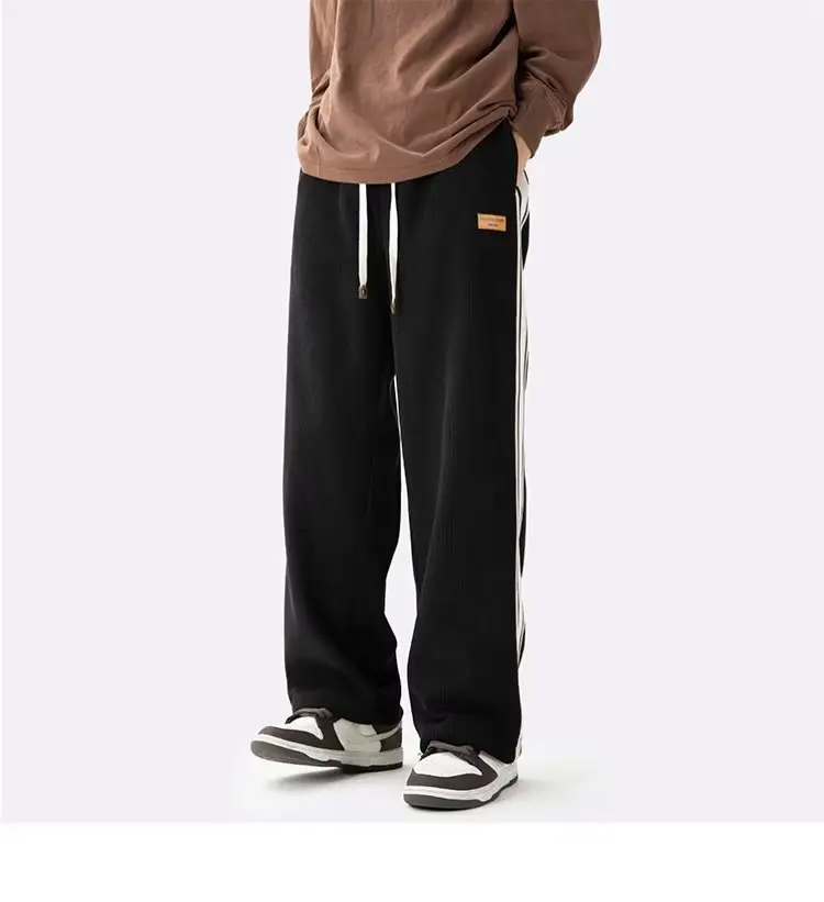 Fleece Lined Winter Striped Pants Black White — feature 14