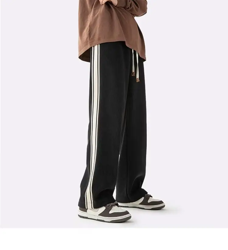 Fleece Lined Winter Striped Pants Black White — feature 15