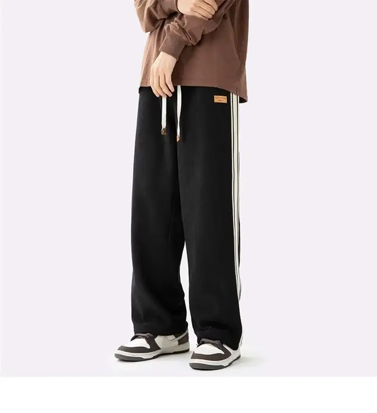Fleece Lined Winter Striped Pants Black White — feature 16
