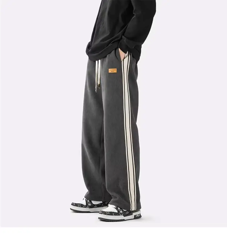 Fleece Lined Winter Striped Pants Black White — feature 20