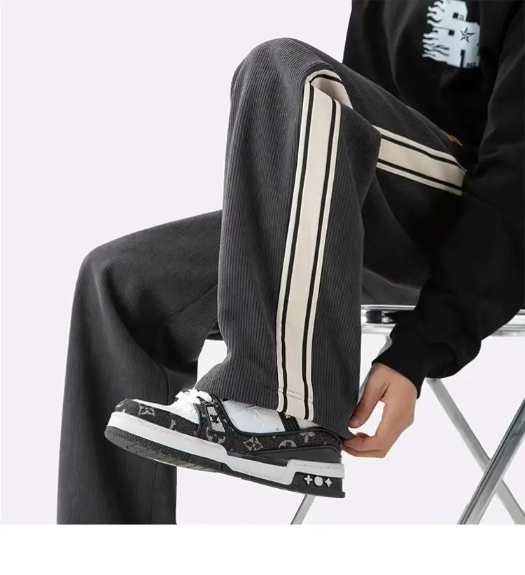 Fleece Lined Winter Striped Pants Black White — feature 21