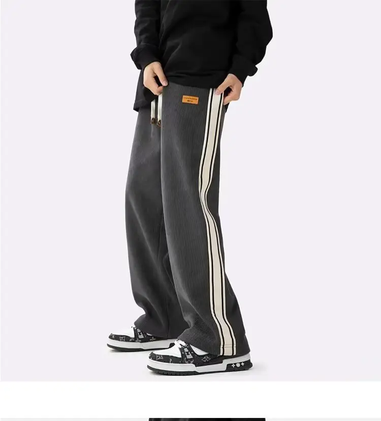 Fleece Lined Winter Striped Pants Black White — feature 22