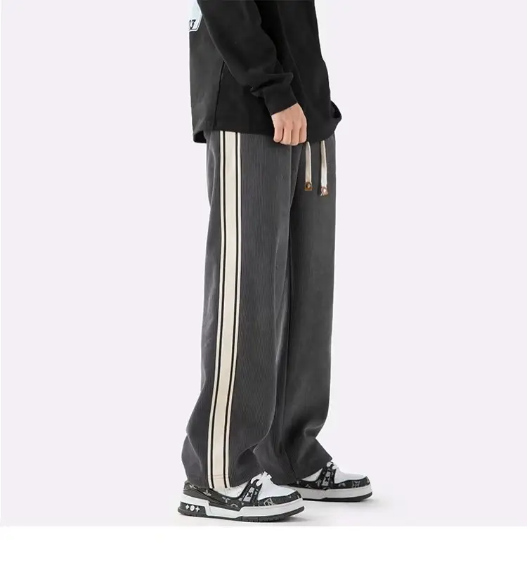 Fleece Lined Winter Striped Pants Black White — feature 24