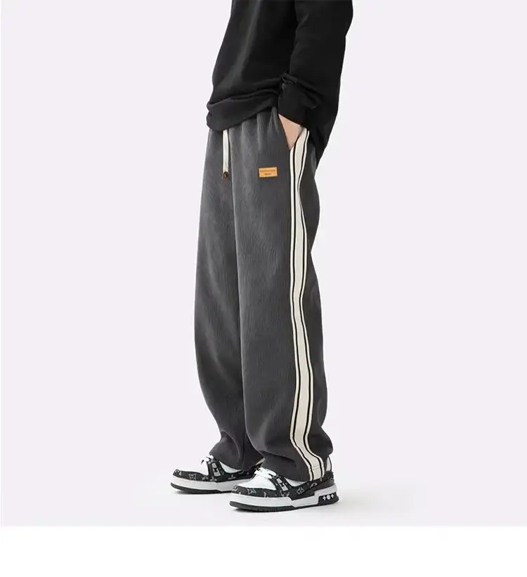 Fleece Lined Winter Striped Pants Black White — feature 26