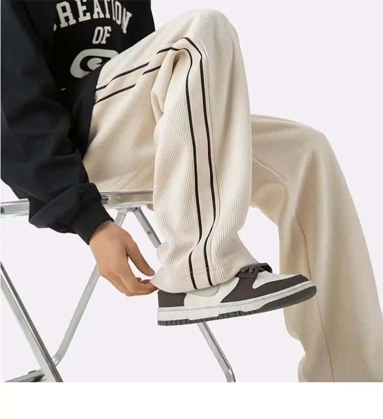 Fleece Lined Winter Striped Pants Black White — feature 4