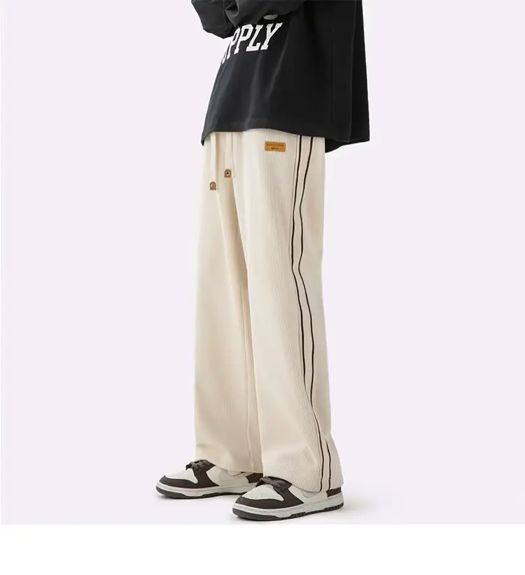 Fleece Lined Winter Striped Pants Black White — feature 6
