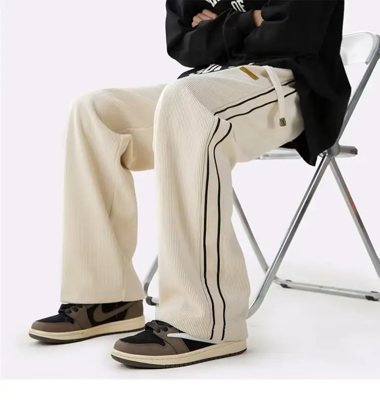 Fleece Lined Winter Striped Pants Black White — feature 7