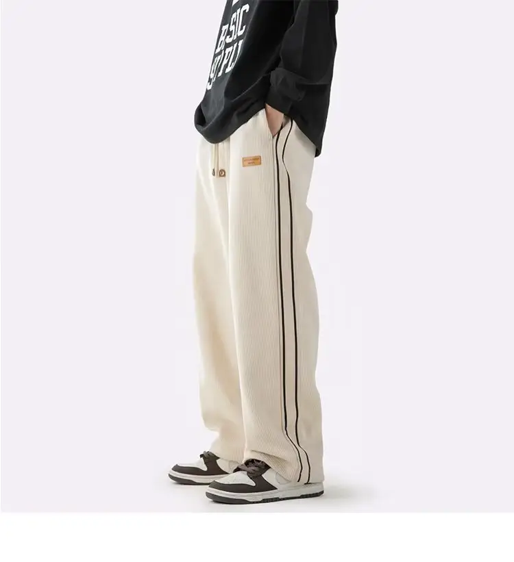 Fleece Lined Winter Striped Pants Black White — feature 8