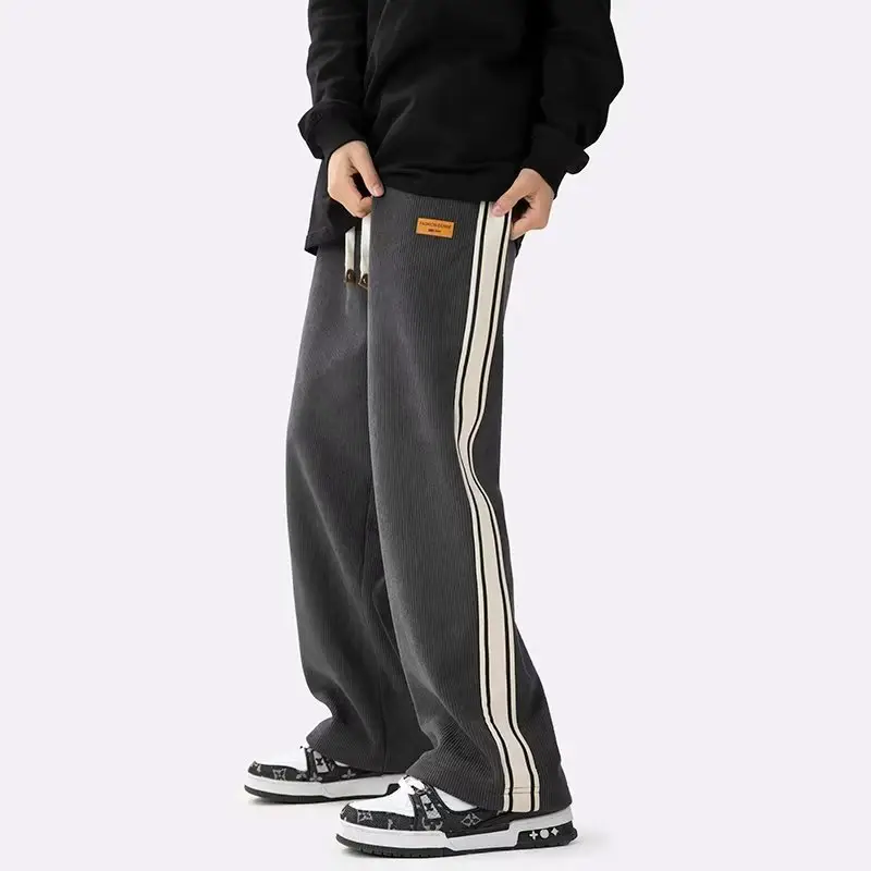 Fleece Lined Winter Striped Pants Black White - Image 2