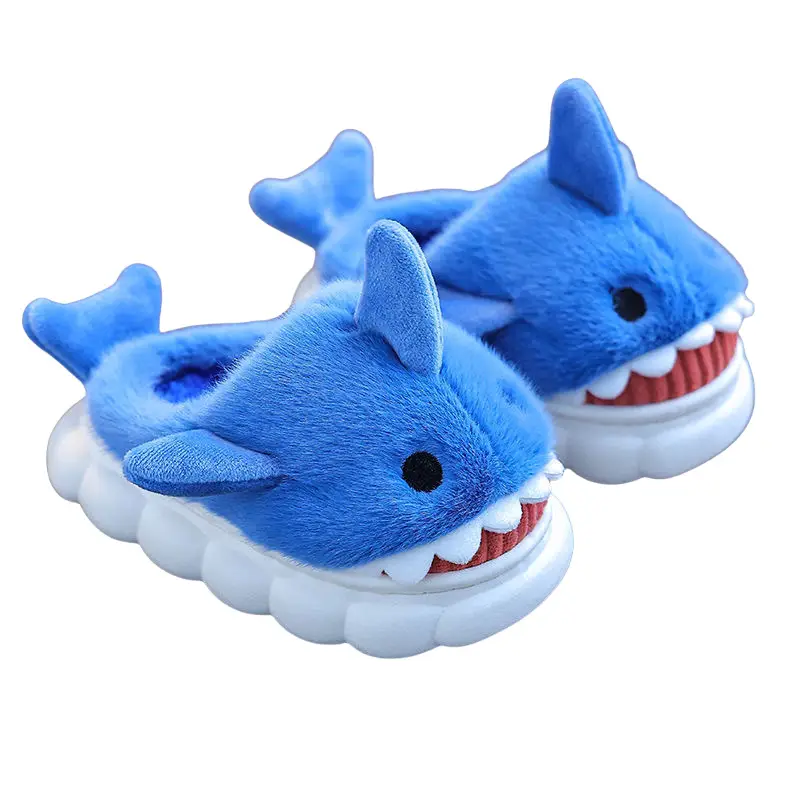 Children's Cotton Slippers, Winter Waterproof, Indoor Non-Slip, Boys' Cute Shark Baby Cartoon, Medium and Large Children's Cotton Slippers