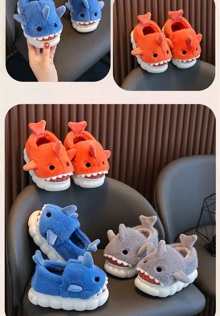 Children's Cotton Slippers, Winter Waterproof, Indoor Non-Slip, Boys' Cute Shark Baby Cartoon, Medium and Large Children's Cotton Slippers — feature 14