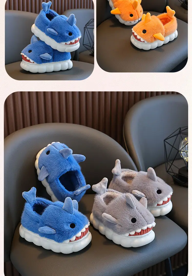 Children's Cotton Slippers, Winter Waterproof, Indoor Non-Slip, Boys' Cute Shark Baby Cartoon, Medium and Large Children's Cotton Slippers — feature 16