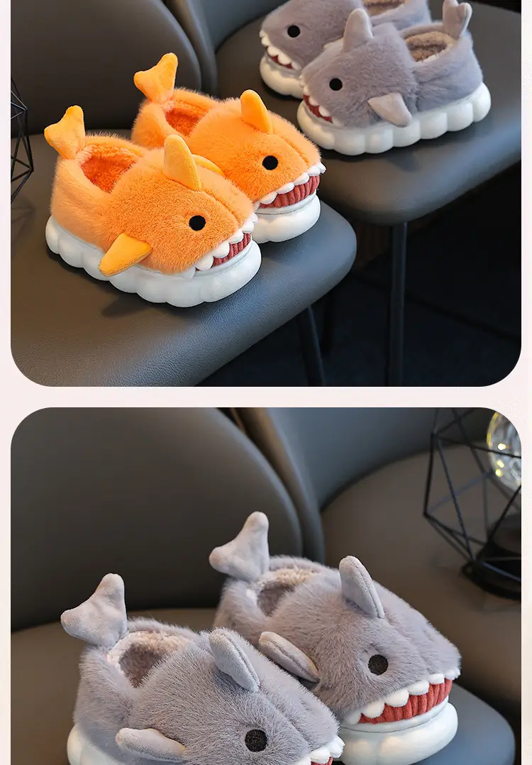 Children's Cotton Slippers, Winter Waterproof, Indoor Non-Slip, Boys' Cute Shark Baby Cartoon, Medium and Large Children's Cotton Slippers — feature 18