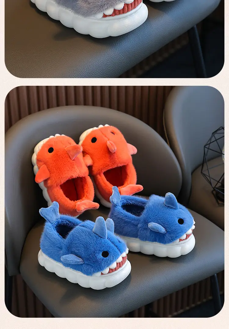 Children's Cotton Slippers, Winter Waterproof, Indoor Non-Slip, Boys' Cute Shark Baby Cartoon, Medium and Large Children's Cotton Slippers — feature 19