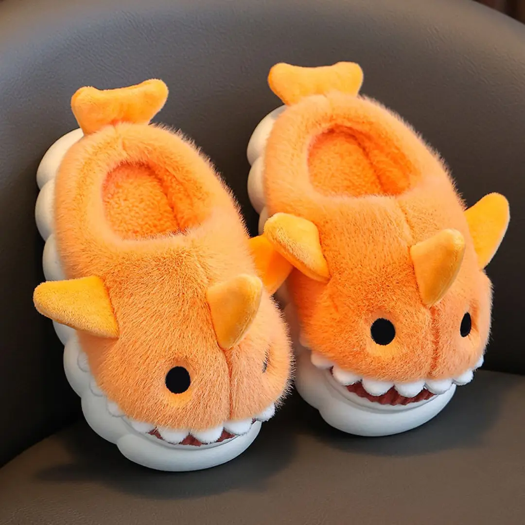 Children's Cotton Slippers, Winter Waterproof, Indoor Non-Slip, Boys' Cute Shark Baby Cartoon, Medium and Large Children's Cotton Slippers