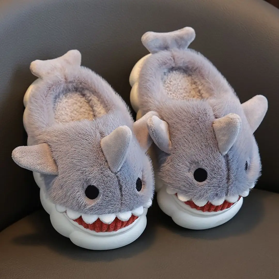 Children's Cotton Slippers, Winter Waterproof, Indoor Non-Slip, Boys' Cute Shark Baby Cartoon, Medium and Large Children's Cotton Slippers