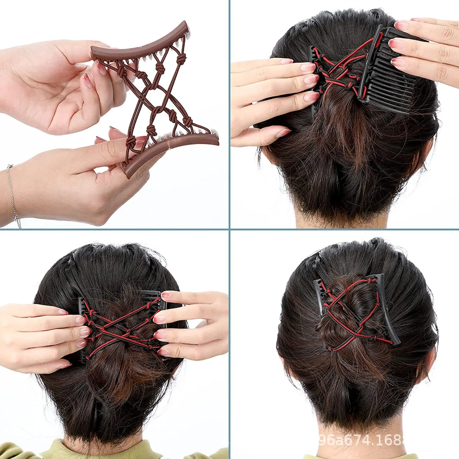 Cross-Crystal Hair Comb with Red Elastic Rope Curler - Image 9