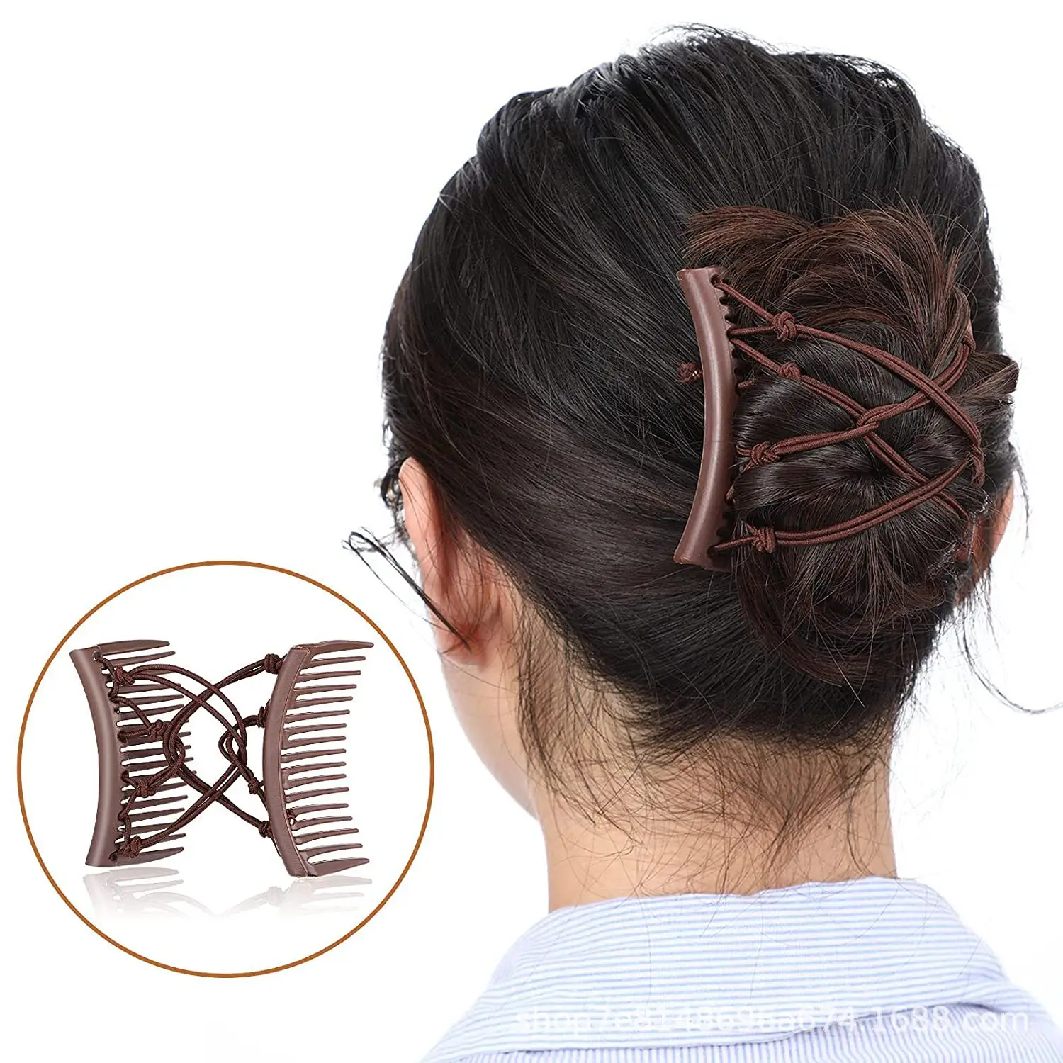 Cross-Crystal Hair Comb with Red Elastic Rope Curler - Image 10