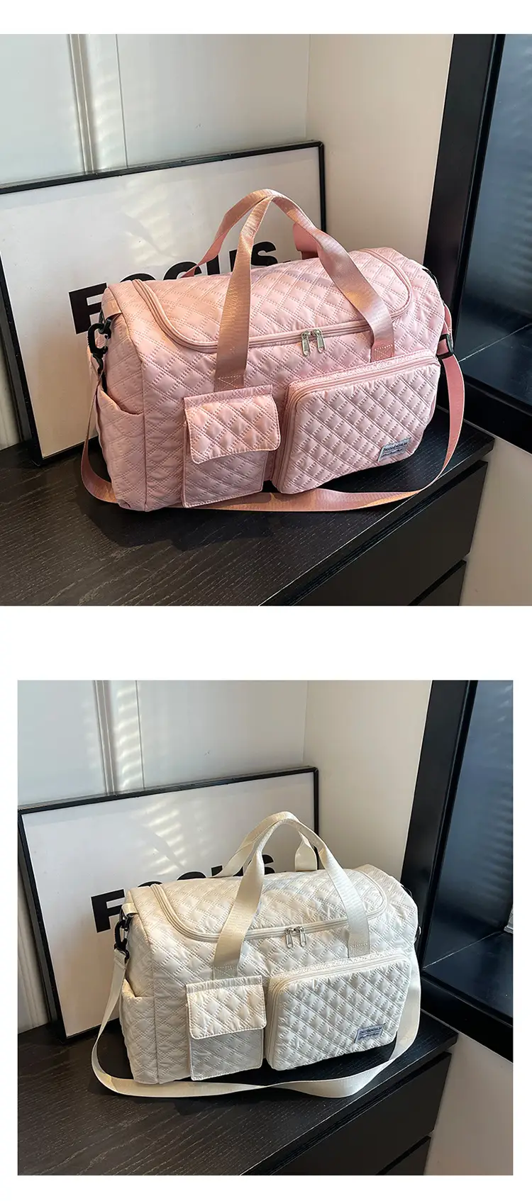 Cross-border Travel Bag White Pink Large Capacity Lightweight — feature 8