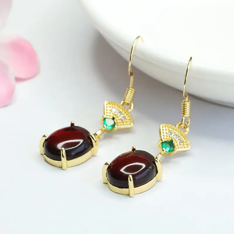 Guan Yu Natural Amber Fan Shaped Earrings