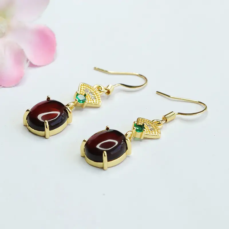 Guan Yu Natural Amber Fan Shaped Earrings