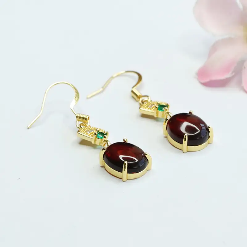 Guan Yu Natural Amber Fan Shaped Earrings