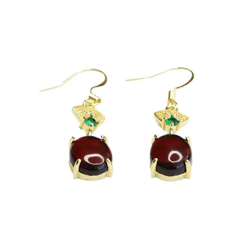 Guan Yu Natural Amber Fan Shaped Earrings