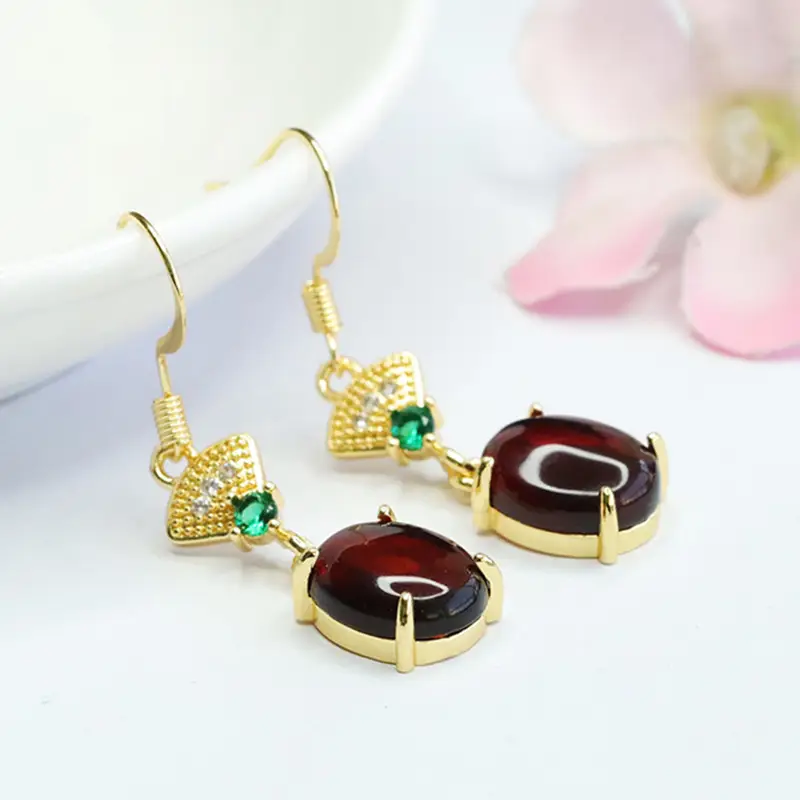 Guan Yu Natural Amber Fan Shaped Earrings — feature 9