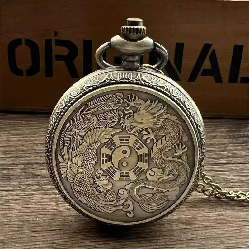 Green Antique Phoenix Pocket Watch with Dragon Design