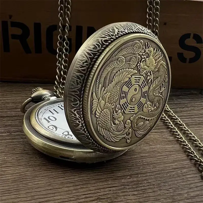 Green Antique Phoenix Pocket Watch with Dragon Design