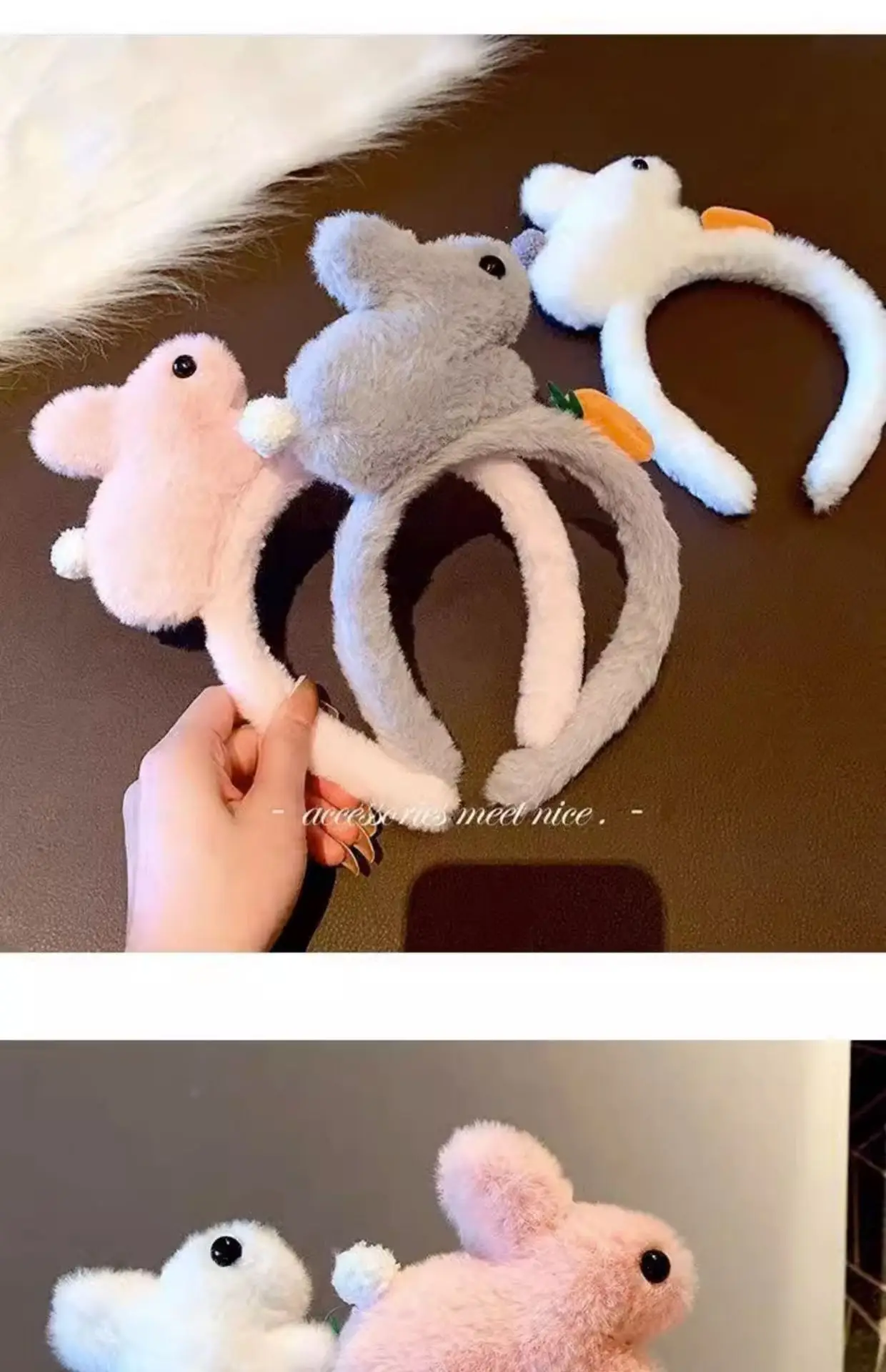 Plush Rabbit Face Wash Headband for Women — feature 2