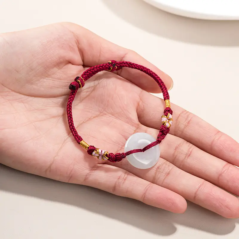 Natural Jade Ping An Buckle Adjustable Women's Bracelet - Image 9
