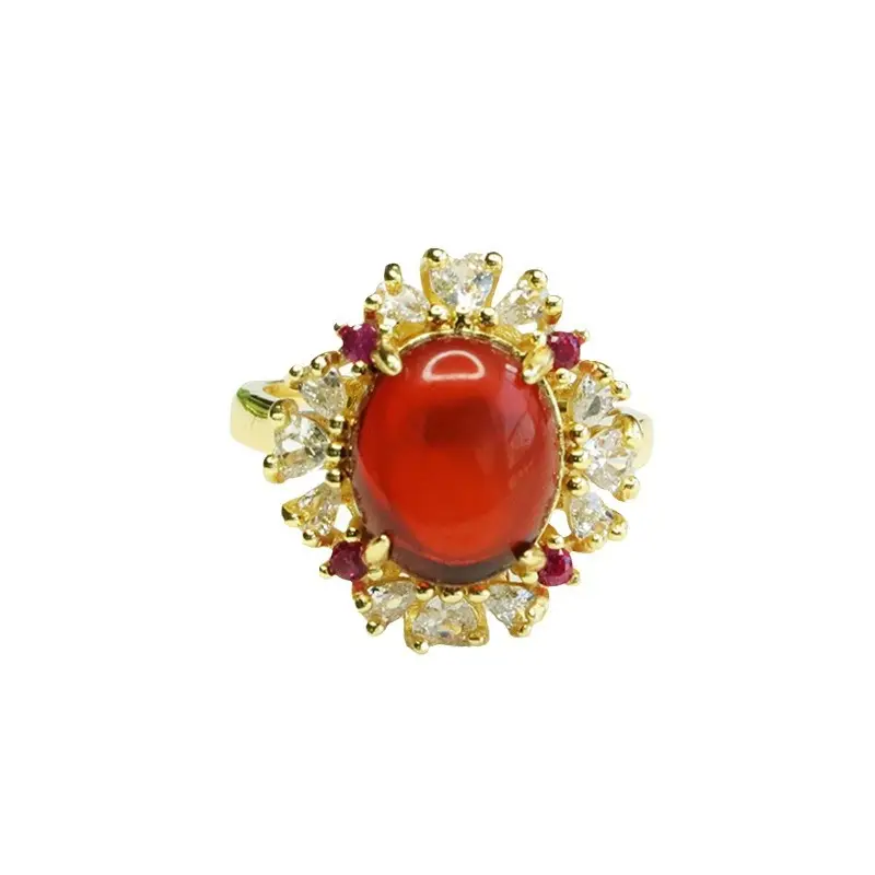 Aiyu Red Amber Claw Setting Ring for Women - Image 5