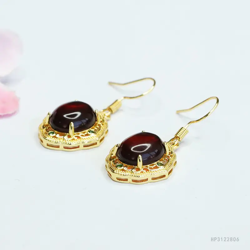 Guan Yu Natural Amber Blood Earrings for Women - Image 3